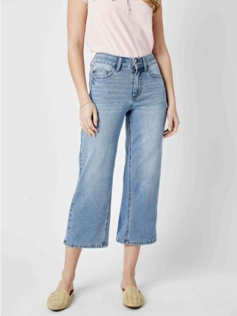 Judy Blue High Waist Double Waistband Wide Leg Crop